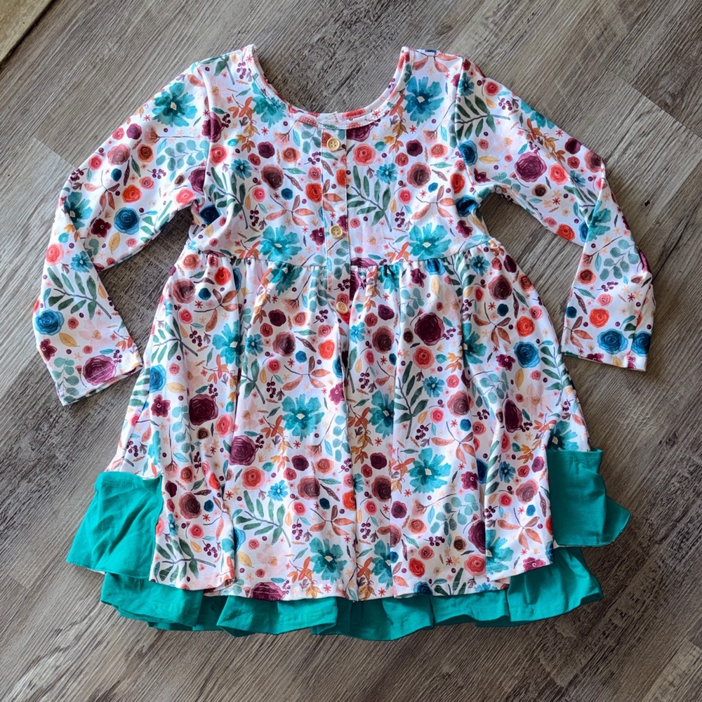 Floral Long Sleeve Dress with Ruffle Hem